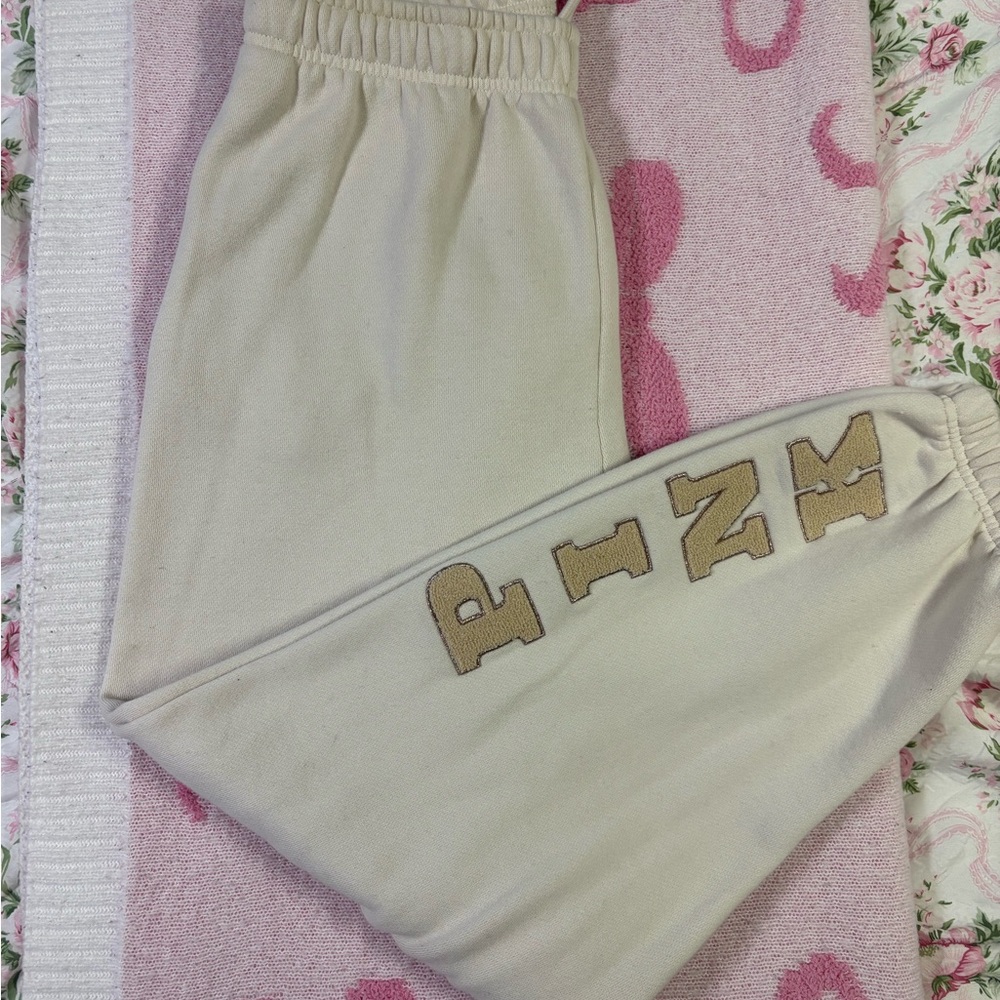 PINK Victoria's Secret Cream Joggers with Brown Logo